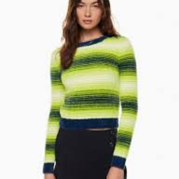 Aritzia Sunday Best, Green Striped Kitten Sweater, NWT, Medium, Fuzzy and Soft! - Picture 1 of 8